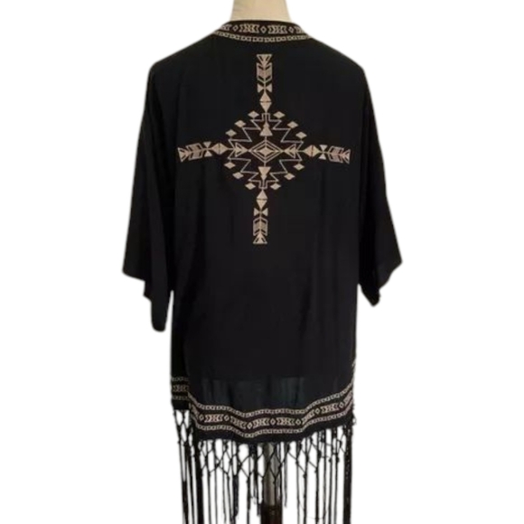 Fringe Embroidery Boho BLACK brown  Size Small/Medium - Picture 2 of 6